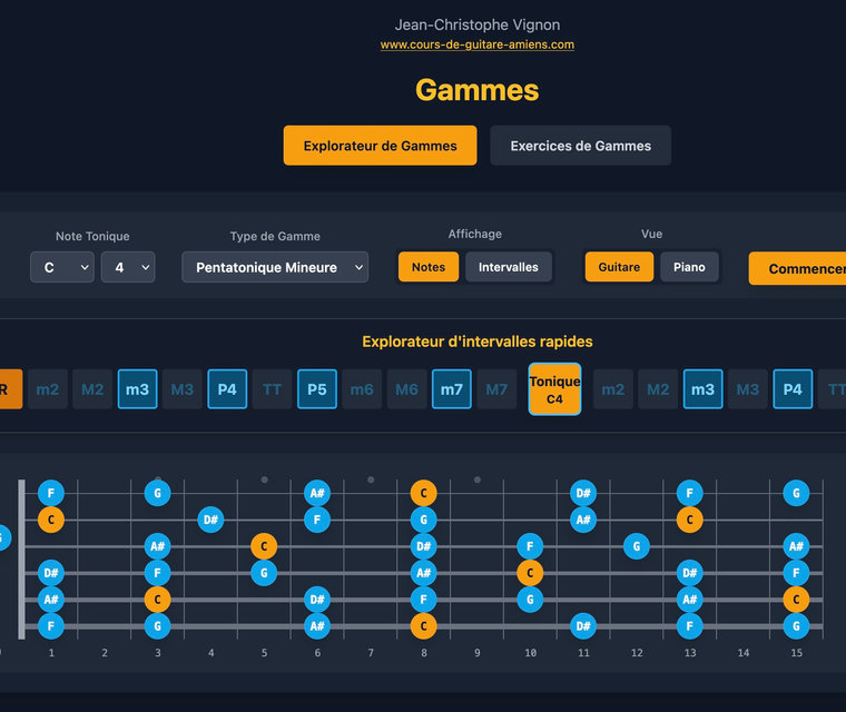 Aperçu de l'application Guitar-Master — exercices d'accords et de rythme
