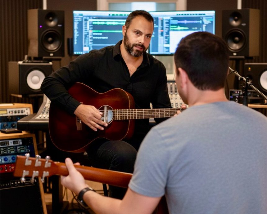 La salle de cours de guitare à Longueau, équipée guitares, amplis, piano et MAO