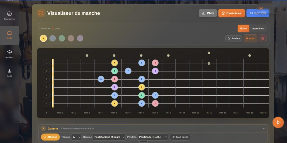 Le visualiseur du manche : gammes, triades et accords