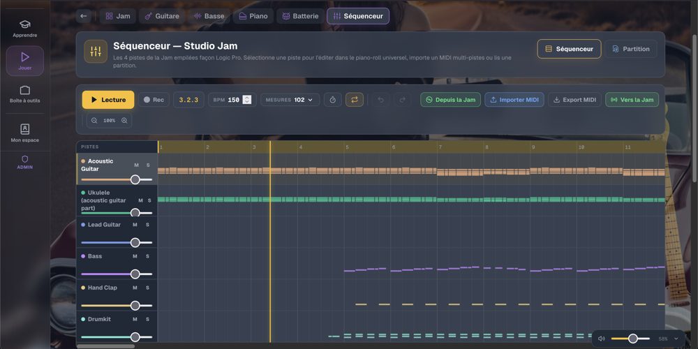 Le séquenceur multi-pistes du Studio Jam